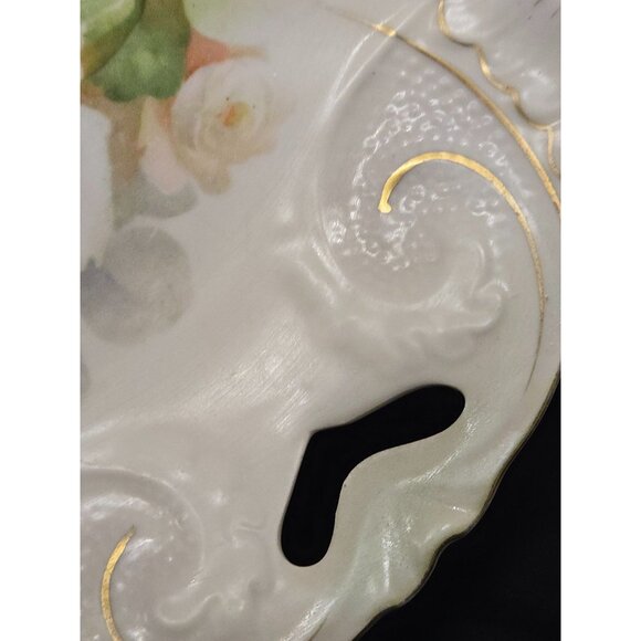10" Antique Plate w/ Handles Porcelain Hand painted Floral Made in Germany - Picture 3 of 6